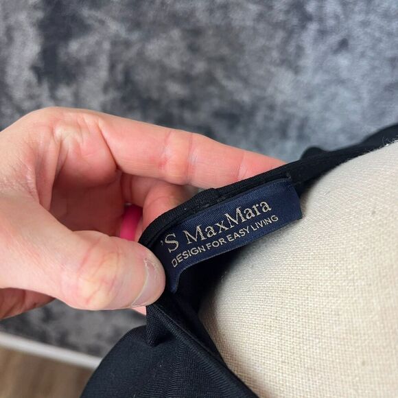 'S Max Mara Checkered Chiffon Sleeveless V-Neck Midi Dress Black Lined Sz S - Picture 8 of 12